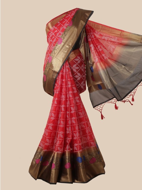 

Pothys Red & Black Bandhani Zari Silk Blend Saree