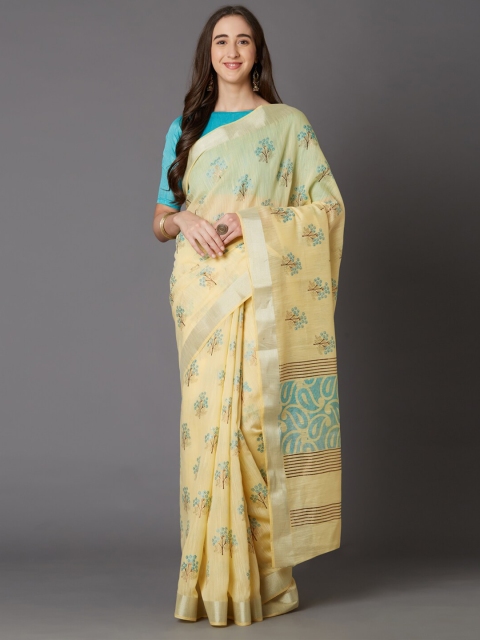 

Mitera Yellow & Blue Floral Saree