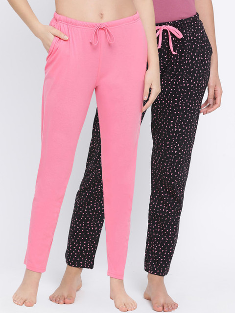 

Kanvin Women Pack Of 2 Printed Pure Cotton Lounge Pants, Pink