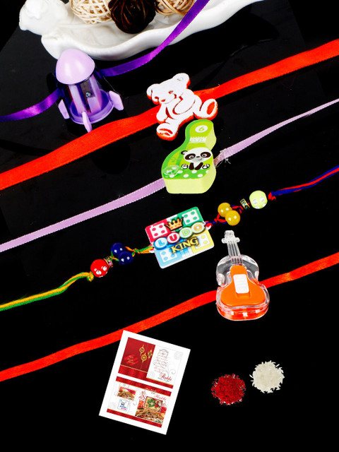

PASSION PETALS Multicoloured Set of 5 Rakhi Set With Roli Chawal And Card, Multi