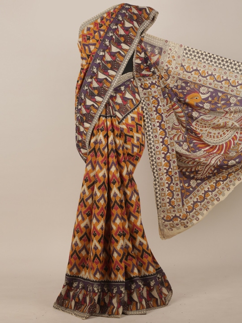 

Pothys Yellow & Purple Kalamkari Printed Cotton Saree