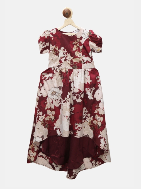 

First Kick Maroon Floral Crepe Dress