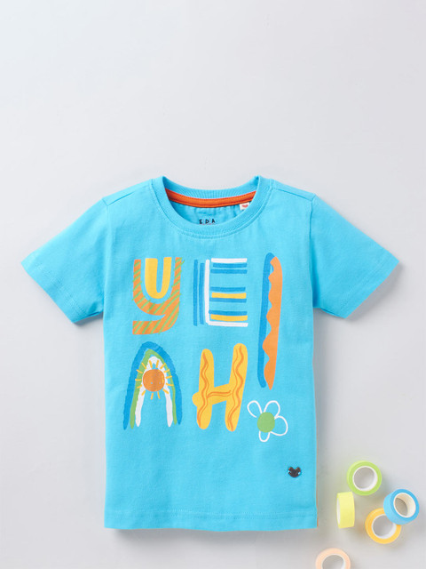 

Ed-a-Mamma Kids Blue Typography Printed T-shirt