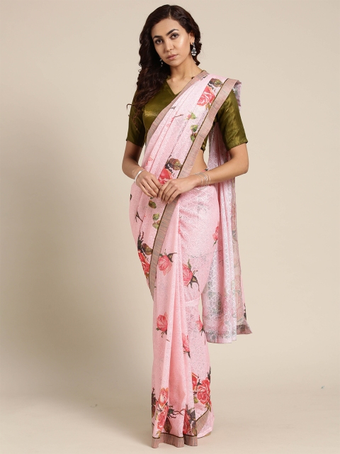 

Saree mall Peach Floral Net Sarees