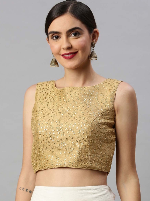 

Soch Women Gold-Color Embroidered Art Silk Saree Blouse