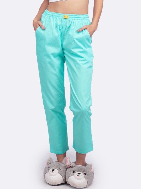 

Bewakoof Women Blue Solid Lounge Pants, Turquoise blue