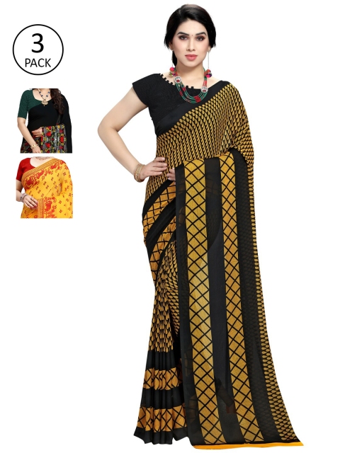 

KALINI Pack of 3 Ethnic Motifs Poly Georgette Saree, Yellow