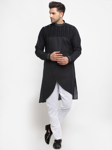 

TREEMODA Men Black Angrakha Linen Kurta with Pyjamas