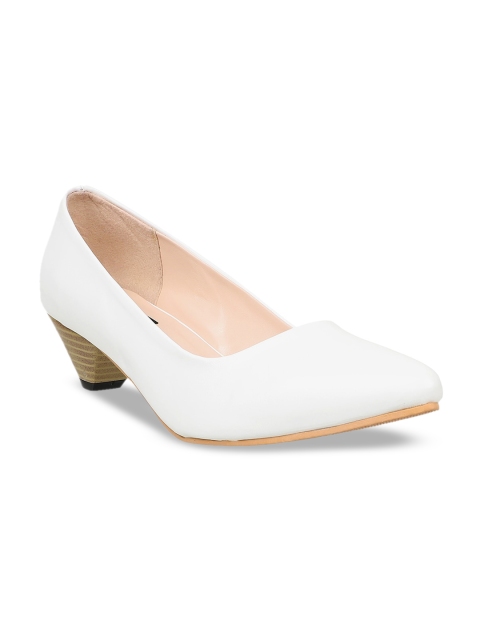 

Sherrif Shoes White Solid Kitten Heeled Pumps