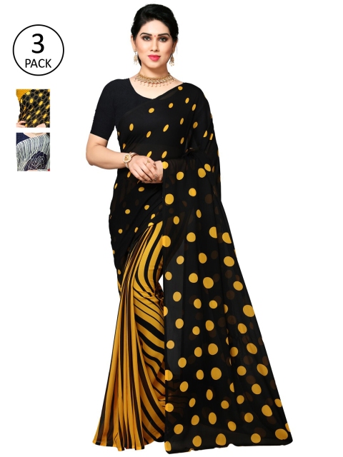 

KALINI Yellow & Black Pack of 3 Saree