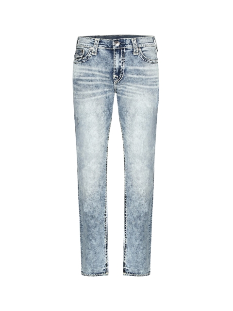 

True Religion Men Blue Low Distress Heavy Fade Slim Fit Jeans
