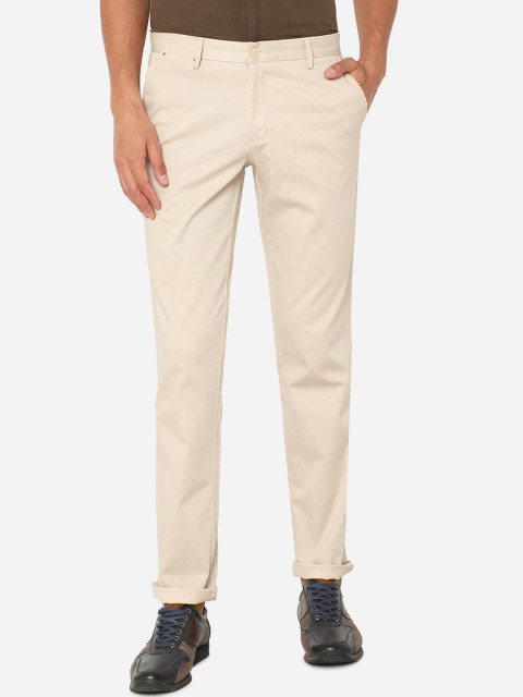 

Greenfibre Men Cream Slim Fit Regular Trousers