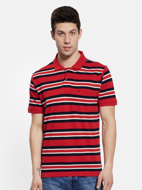 

Monte Carlo Men Red & Black Horizontal Striped Polo Collar Casual T-shirt