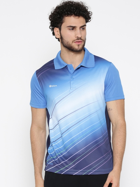 

VEGA Men Blue Printed Polo Collar Raw Edge Slim Fit T-shirt