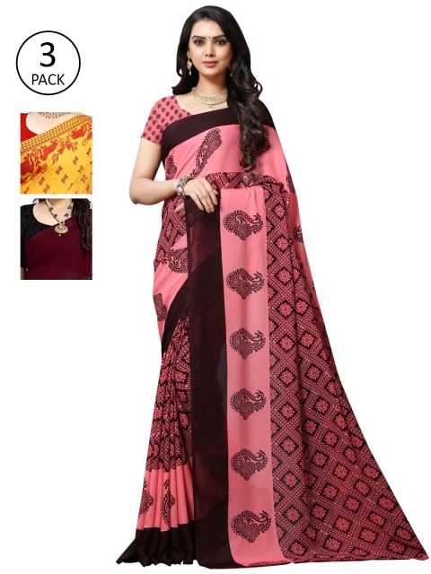 

KALINI Pack Of 3 Red & Yellow Ethnic Motifs Saree