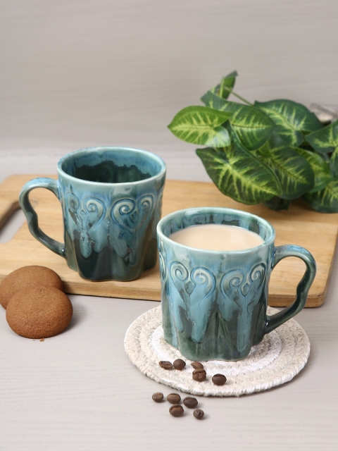 

Aapno Rajasthan Set Of 6 Blue Textured Ceramic Glossy Mugs