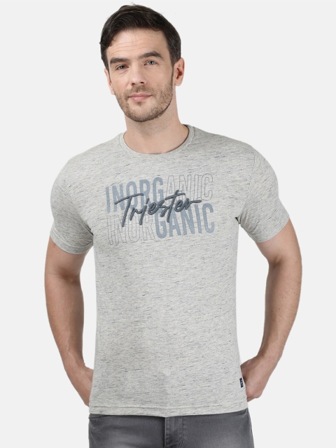 

Monte Carlo Men Grey Typography Printed Raw Edge Slim Fit T-shirt