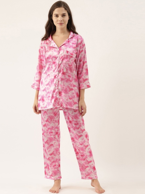 Bannos Swagger Women Pink & White Printed Night Suit