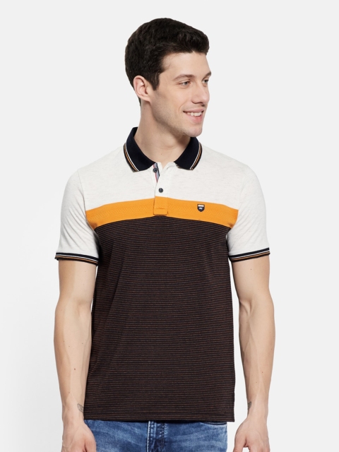 

Monte Carlo Men Brown & Orange Striped Polo Collar T-shirt