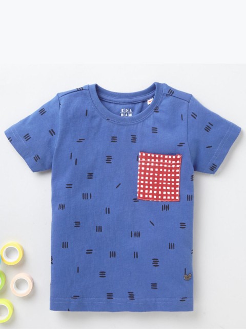 

Ed-a-Mamma Kids Blue Printed Bio Finish Pure Cotton Sustainable Pure Cotton T-shirt