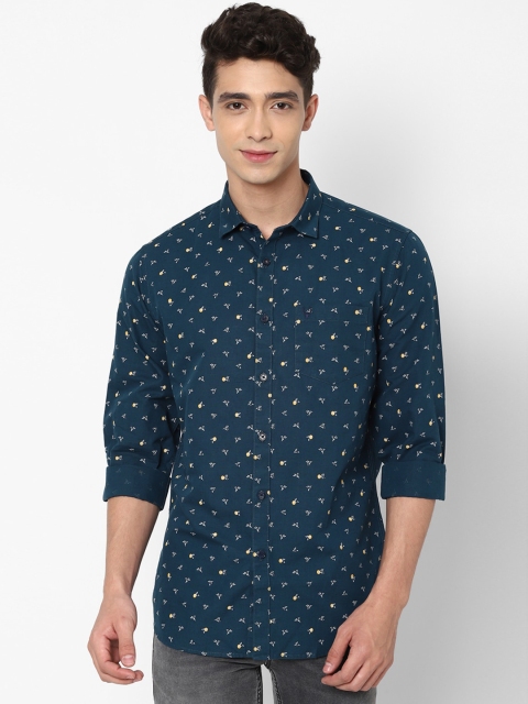 

Allen Solly Men Teal Blue Printed Pure Cotton Slim Fit Casual Shirt