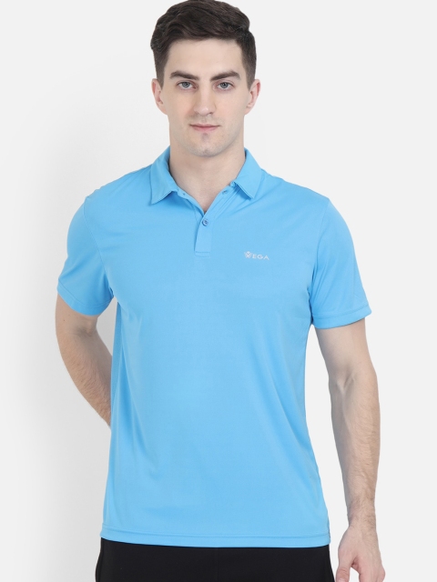 

VEGA Men Blue Dri-Fit Polo Collar Slim Fit Sports T-shirt