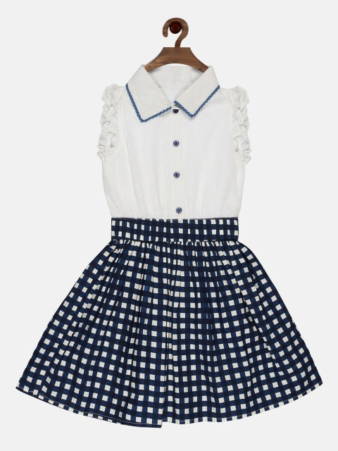 

First Kick Girls Navy Blue Checked Fit and Flared Dress