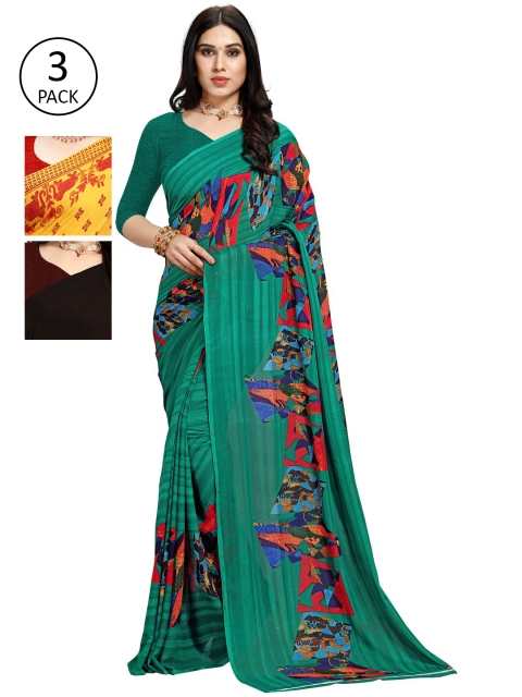 

KALINI Pack Of 3 Yellow & Green Saree