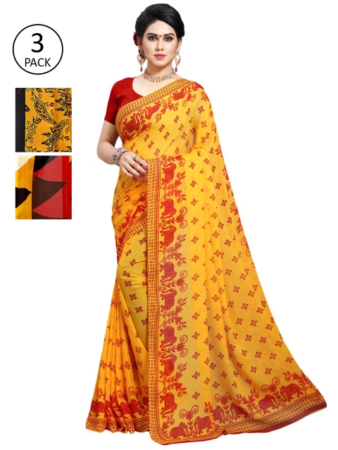 

KALINI Yellow & Red Ethnic Motifs Pack of 3 Saree