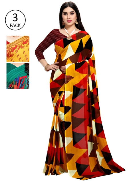 

KALINI Pack of 3 Printed Poly Georgette Saree, Multi