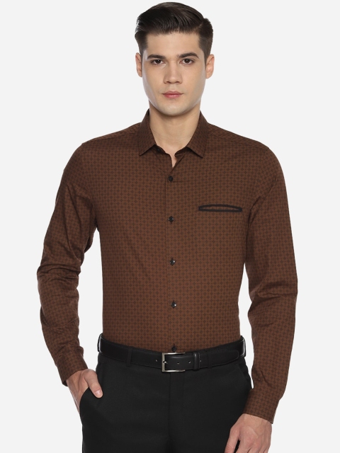

Louis Philippe Men Brown & Black 100% Premium Cotton Printed Slim Fit Formal Shirt
