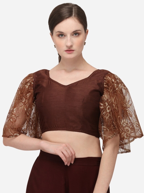 

Nanda Silk Mills Brown & Gold-Coloured Embellished Silk Saree Blouse