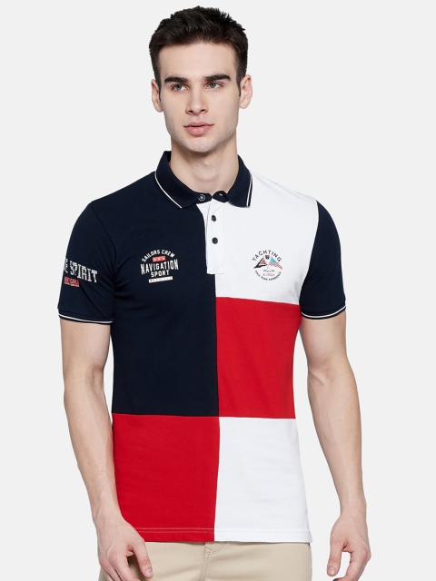 

Monte Carlo Men Cotton Navy Blue Colourblocked Polo Collar Slim Fit T shirt
