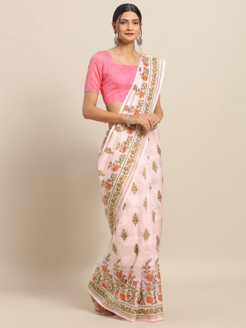 

Saree mall Pink & Orange Floral Linen Blend Sarees