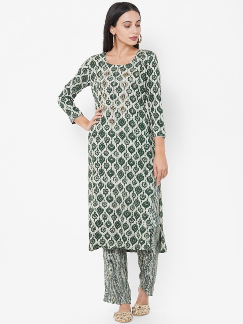

FASHOR Women Green Ethnic Motifs Printed Kurta with Trousers
