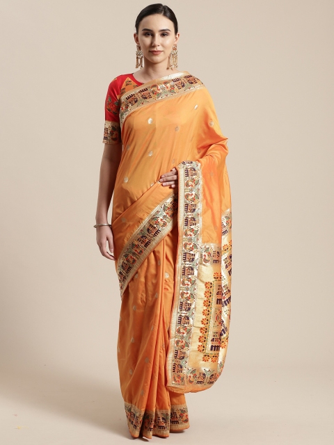 

Saree mall Peach & Brown Ethnic Motifs Silk Blend Sarees