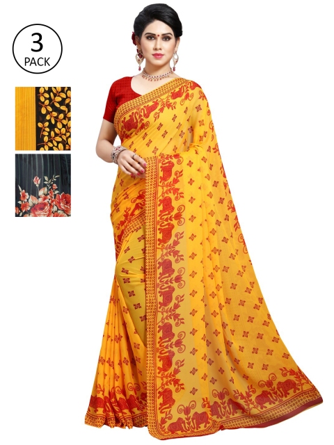 

KALINI Pack of 3 Printed Poly Georgette Saree, Multi