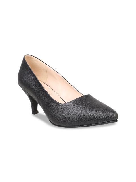 

Sherrif Shoes Black Textured Kitten Heeled Pointed Toe Pumps