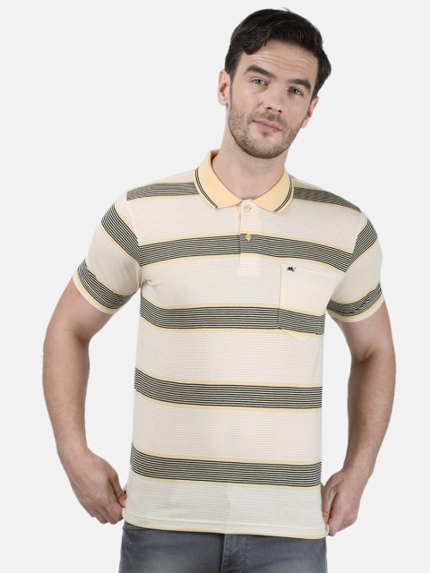 

Monte Carlo Men Yellow & White Striped Polo Collar T-shirt