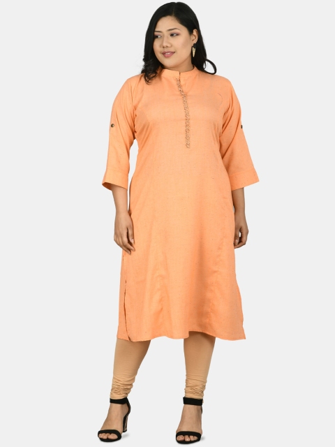 

DesiNoor com Women Peach-Coloured Embellished Straight Kurta