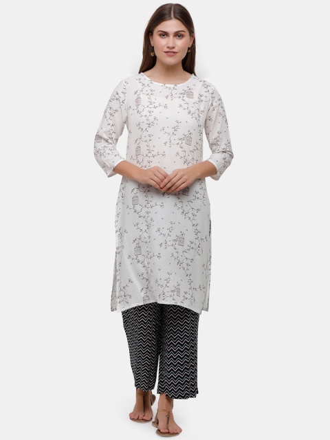 

IMARA Women Off White & Grey Printed Kurta with Palazzo