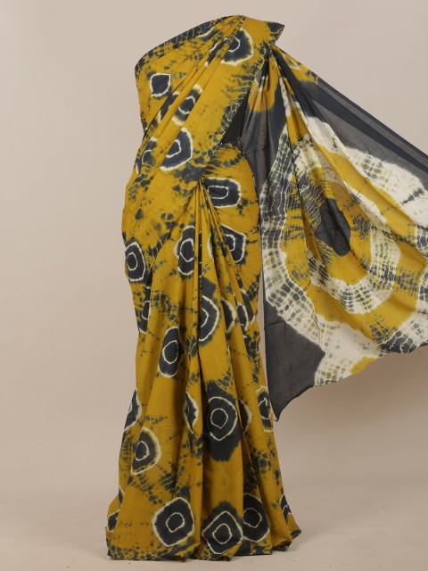 

Pothys Mustard & Olive Green Tie and Dye Cotton Blend Saree