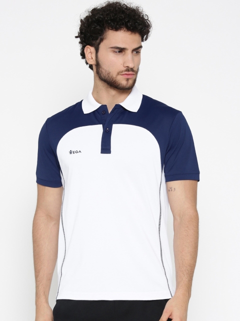 

VEGA Men White Colourblocked Dri-fit Polo Collar Slim Fit Sports T-shirt