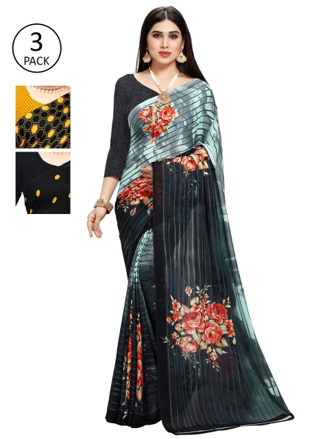 

KALINI Women Pack of 3 Multicoloured Printed Saree, Multi