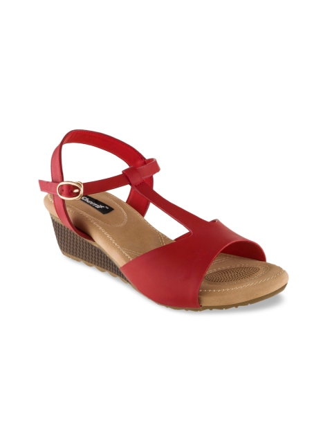 

Sherrif Shoes Red Wedge Sandals with Buckles