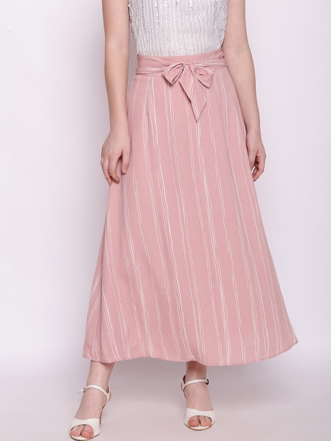 

Zink London Women Pink Striped Maxi-Length Skirt