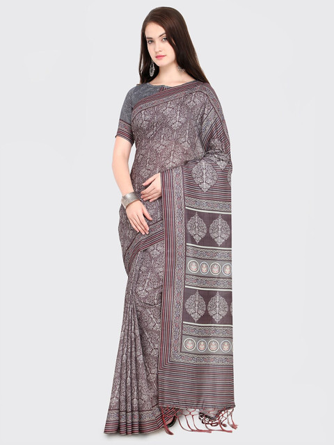 

Saree mall Brown & White Floral Silk Blend Sarees