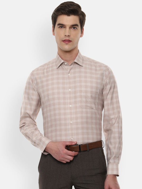 

Van Heusen Men Beige Pure Cotton Checked Regular Fit Formal Shirt