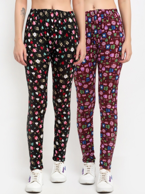 

NEUDIS Women Pack Of 2 Quirky Printed Skinny-Fit Ankle-Length Leggings, Multi