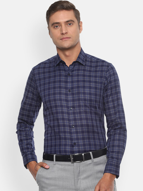 

Louis Philippe Men Navy Blue Slim Fit Checked Formal Shirt
